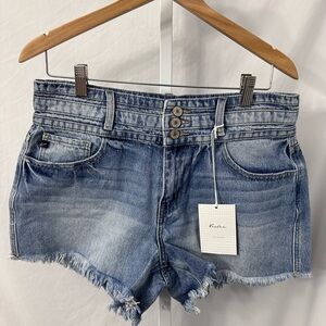 KanCan Judie Ultra High Rise Frayed Hem Jean Shorts